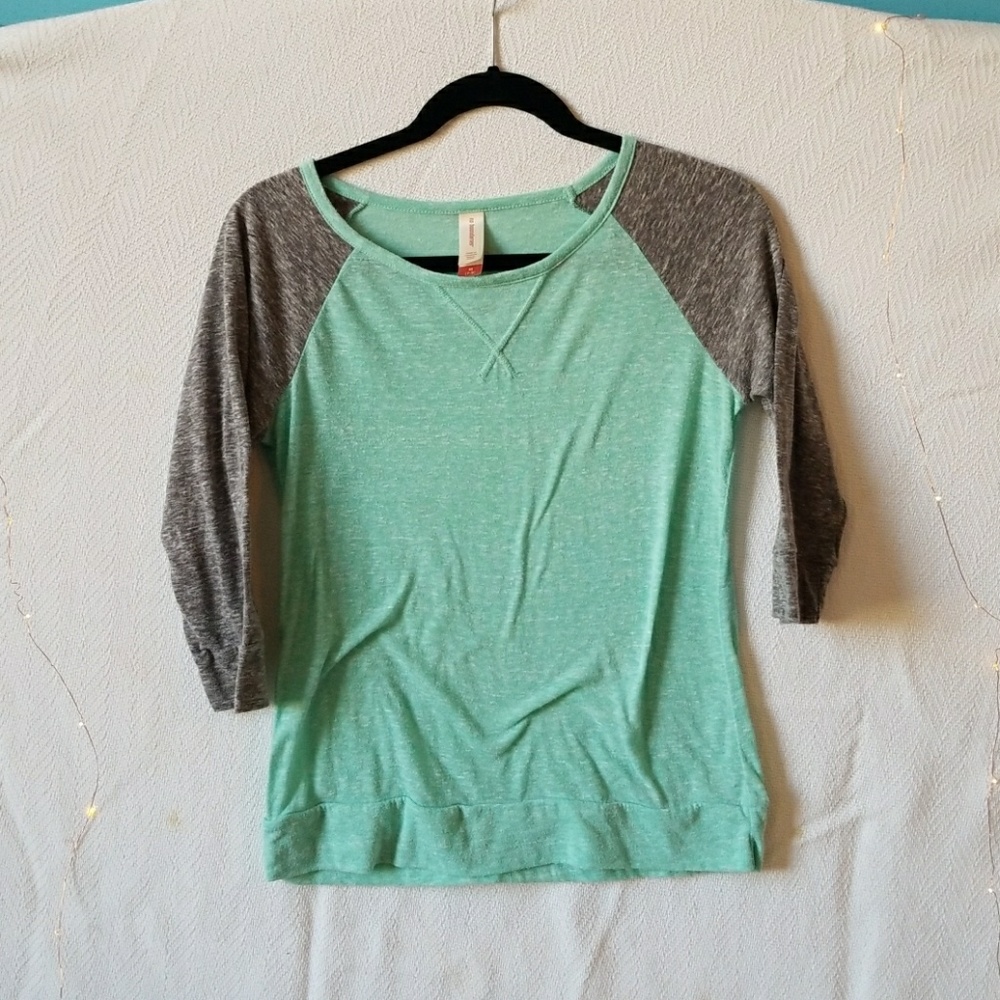 Teal and gray baseball tee